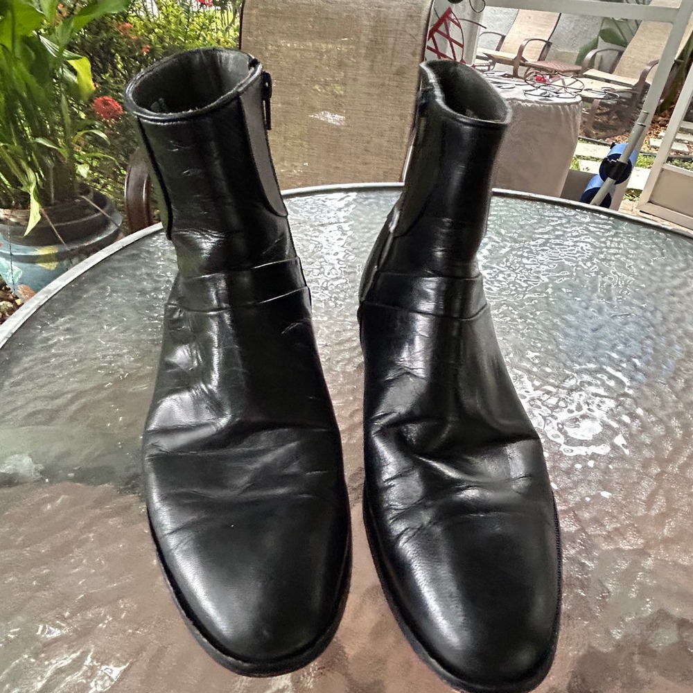 Barrington Men's Black Leather Side Zip Ankle Boots Size 10 D  Style
